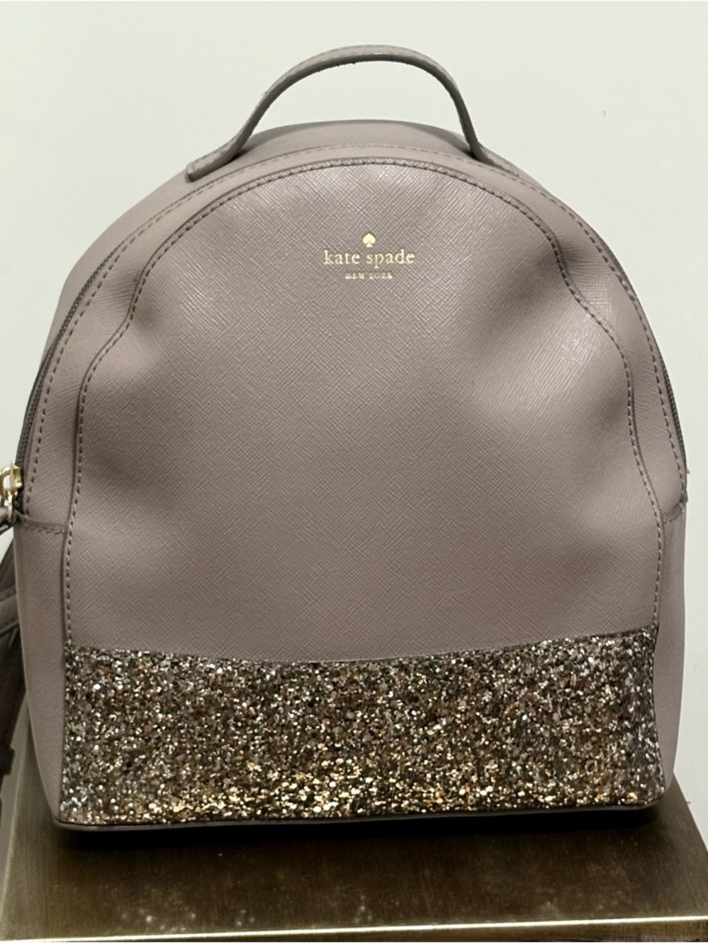 kate spade Taupe Backpack with Glitter Bottom Trim